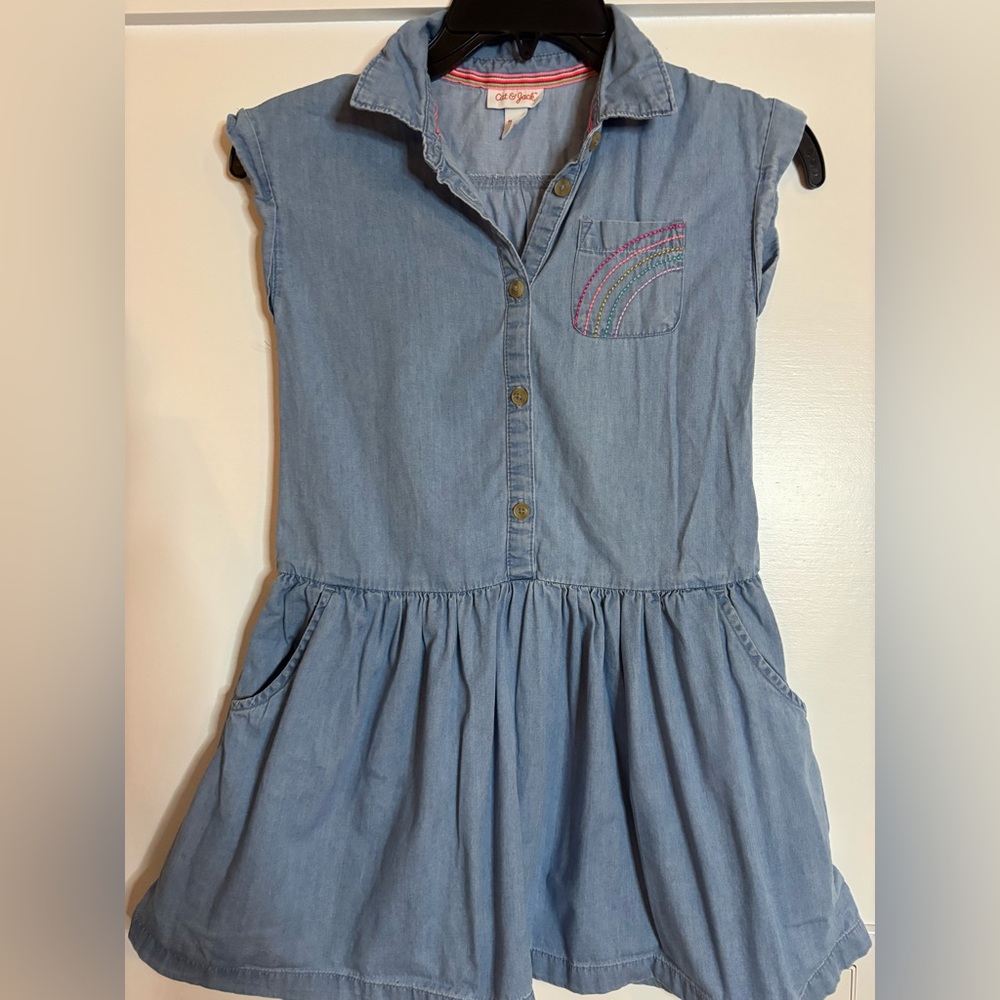 Cat & Jack Light Blue Kids Dress with Rainbow Detail size 7-8